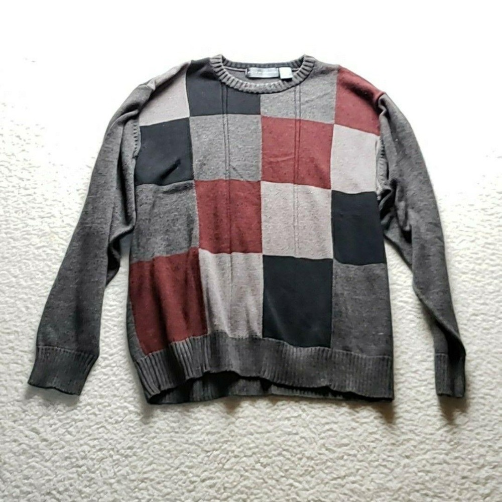 Oscar De La Renta Sweater Mens 2XL Multicolor Check Crewneck‎ Knit Pullover
